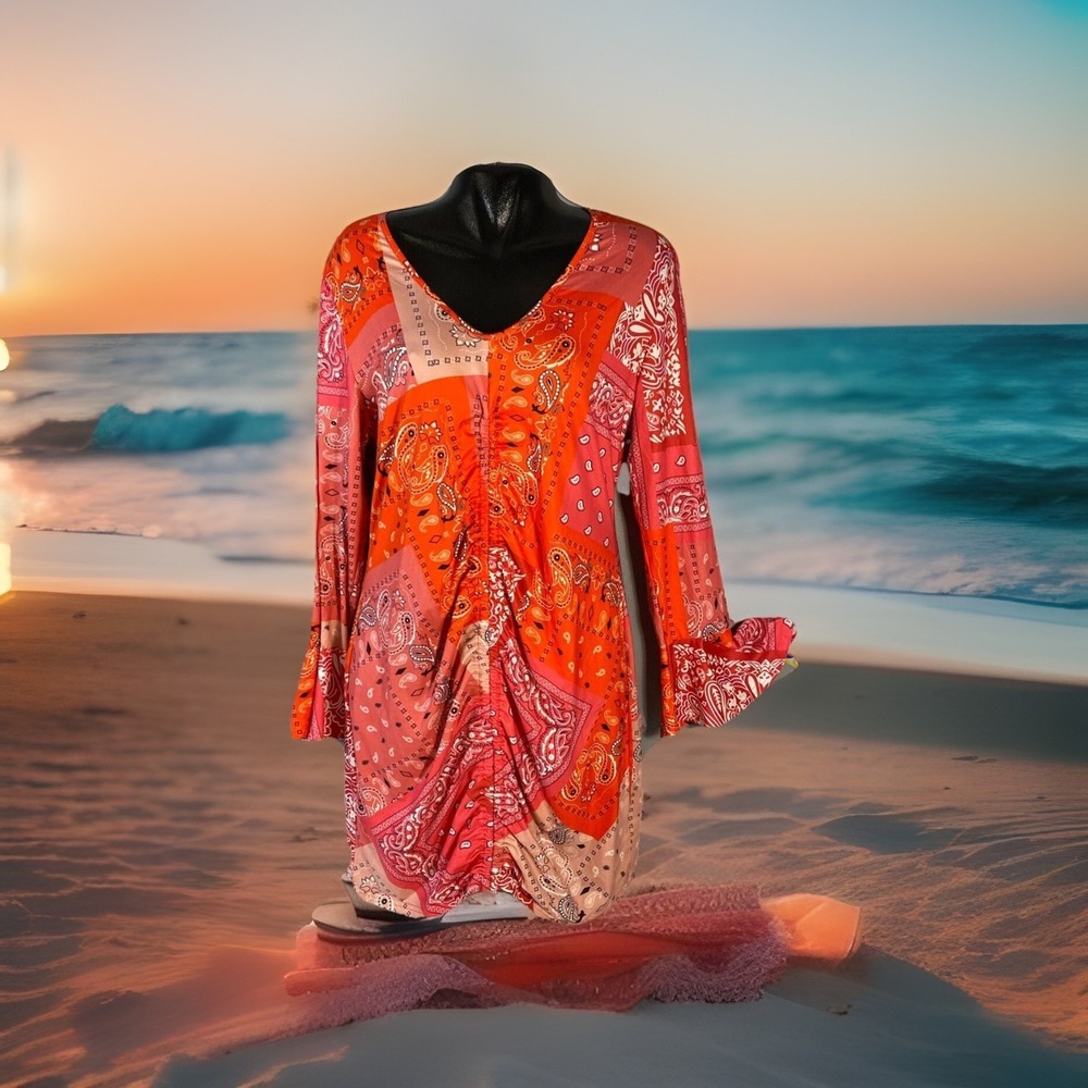 Shein‎ Curve Dress 2xl Bell Sleeves Summer Orange